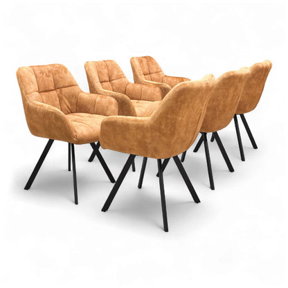 Rear view of the 'Jade' Rust Orange Swivel Dining Chair, showing the curved backrest and stitching detail.