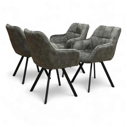 Rear view of the 'Jade' Olive Green Swivel Dining Chair, showing the curved backrest and stitching detail.