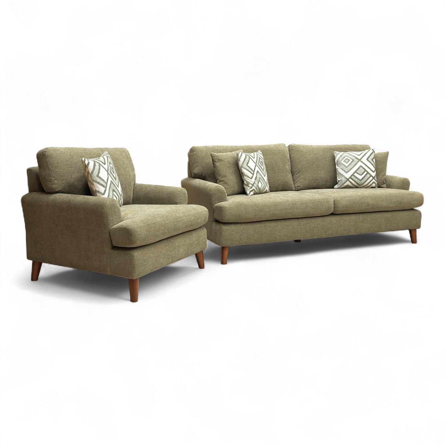 Front view of the 'Jackson' Fern Green Chenille Fabric 4 Seater Sofa, showing the four seating cushions, rounded arms, and soft chenille texture.