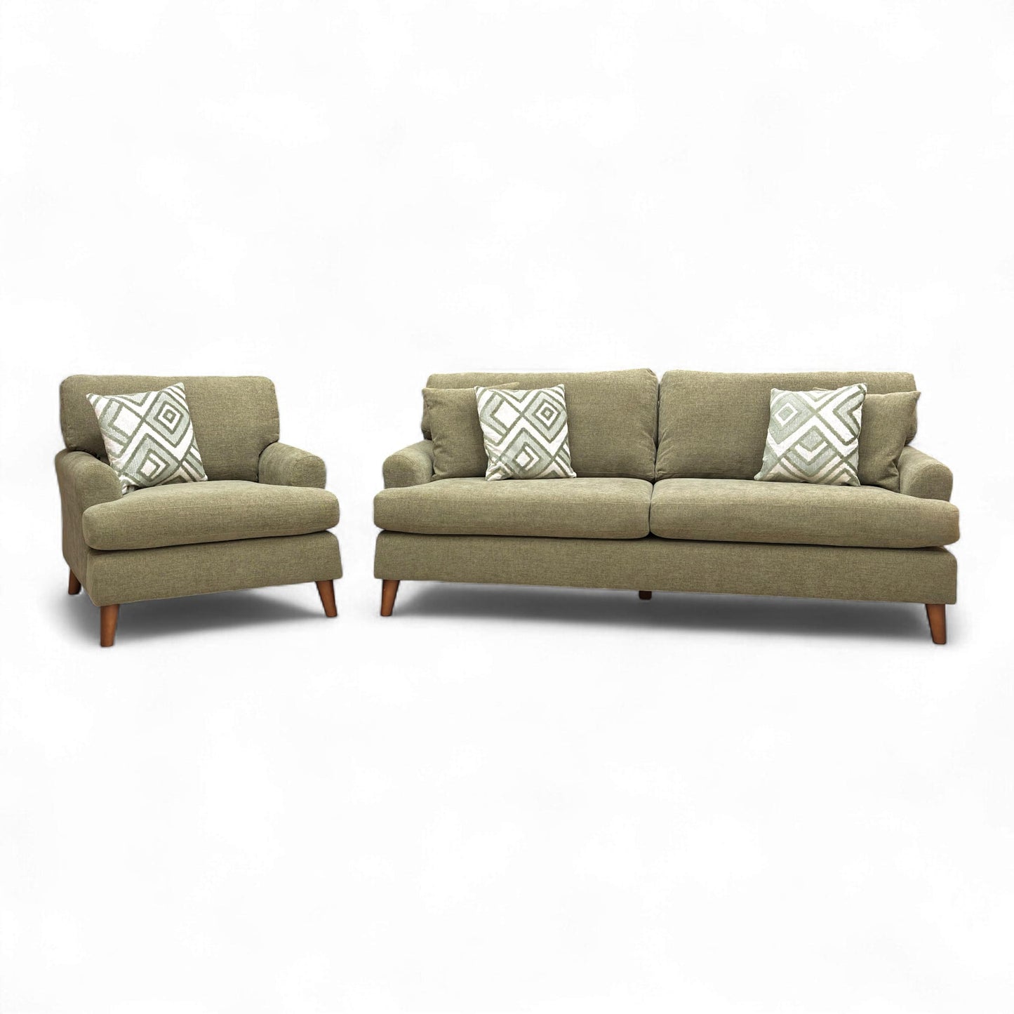 Experience luxury with this 4 Seater Sofa & matching chair set in soft Fern Green Chenille. Sprung seats, reversible cushions & free delivery — shop now!