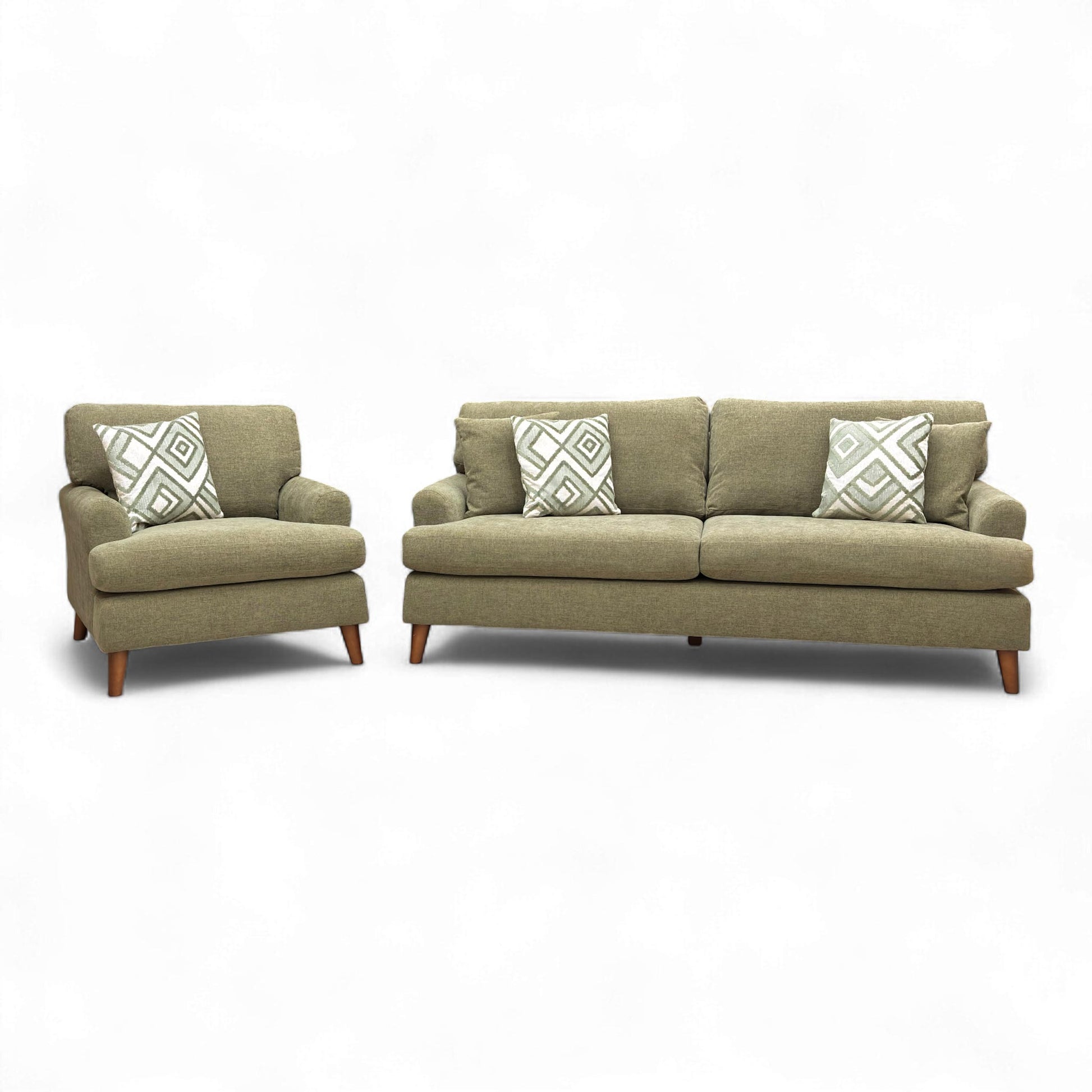 Experience luxury with this 4 Seater Sofa & matching chair set in soft Fern Green Chenille. Sprung seats, reversible cushions & free delivery — shop now!