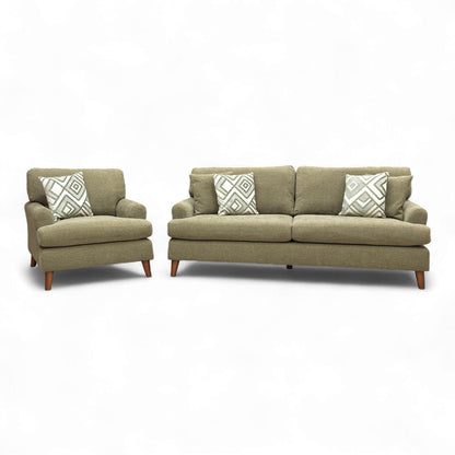 Experience luxury with this 4 Seater Sofa & matching chair set in soft Fern Green Chenille. Sprung seats, reversible cushions & free delivery — shop now!