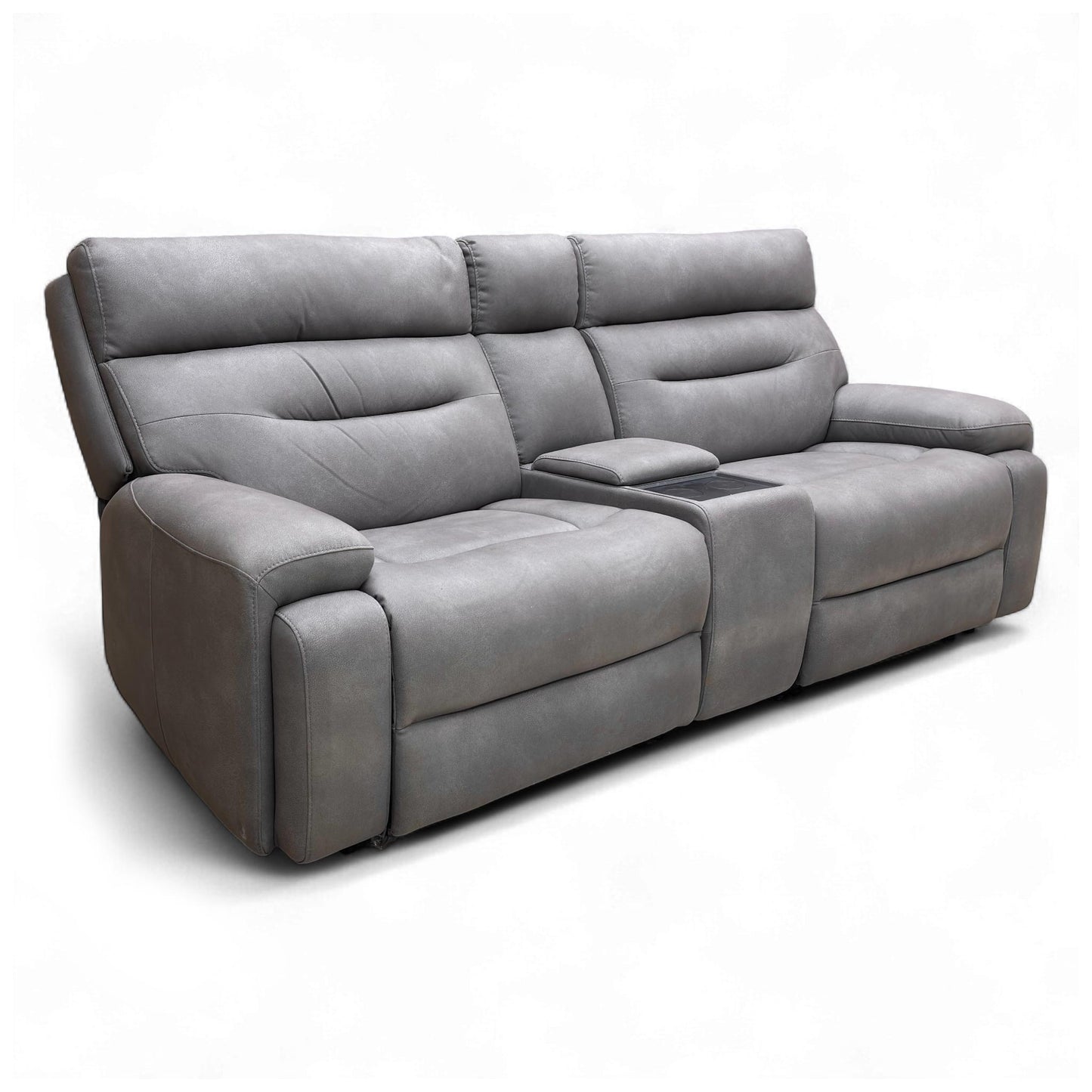Side profile of the 'Cinemax' 3 Seater Media Sofa in Nappa Grey, illustrating the depth and high back design.