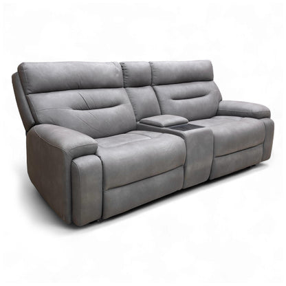 Side profile of the 'Cinemax' 3 Seater Media Sofa in Nappa Grey, illustrating the depth and high back design.