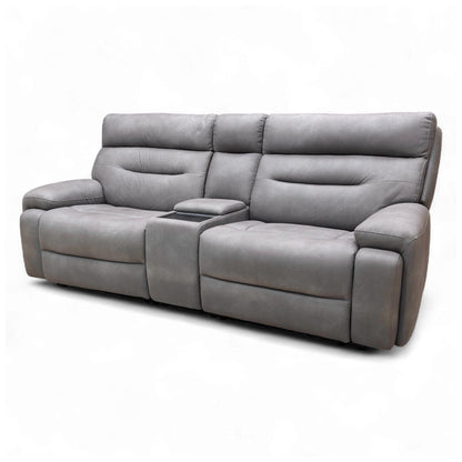 Side profile of the 'Cinemax' 3 Seater Media Sofa in Nappa Grey, illustrating the depth and high back design.