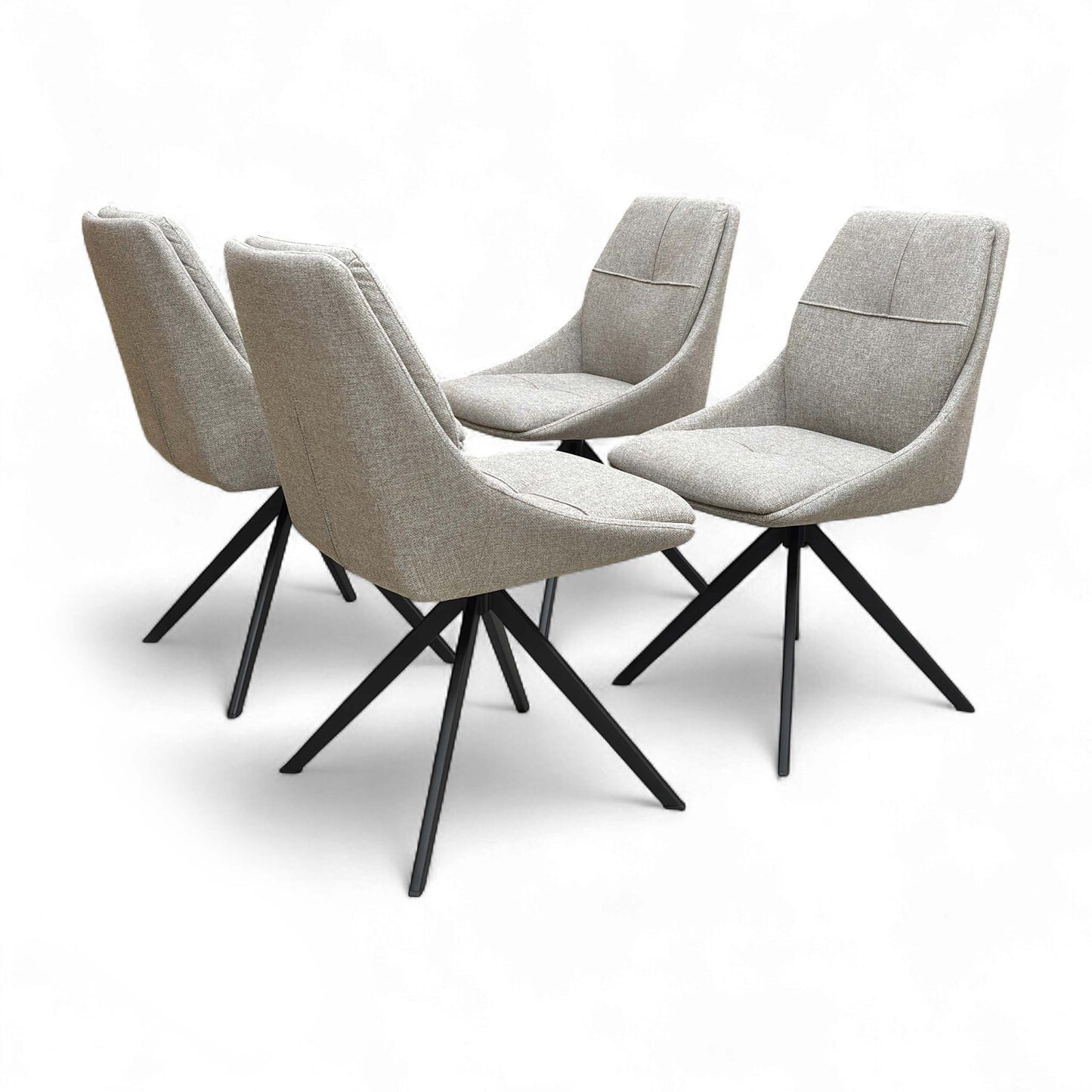 Back view of the ‘Jasmine’ Swivel Dining Chair, showing the smooth curve of the backrest and the metal leg structure.