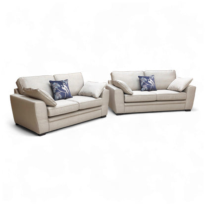 Front view of the 3 Seater Chalfont Sofa in Novak Biscuit tight weave fabric, showing the sloped arms and seat cushions.