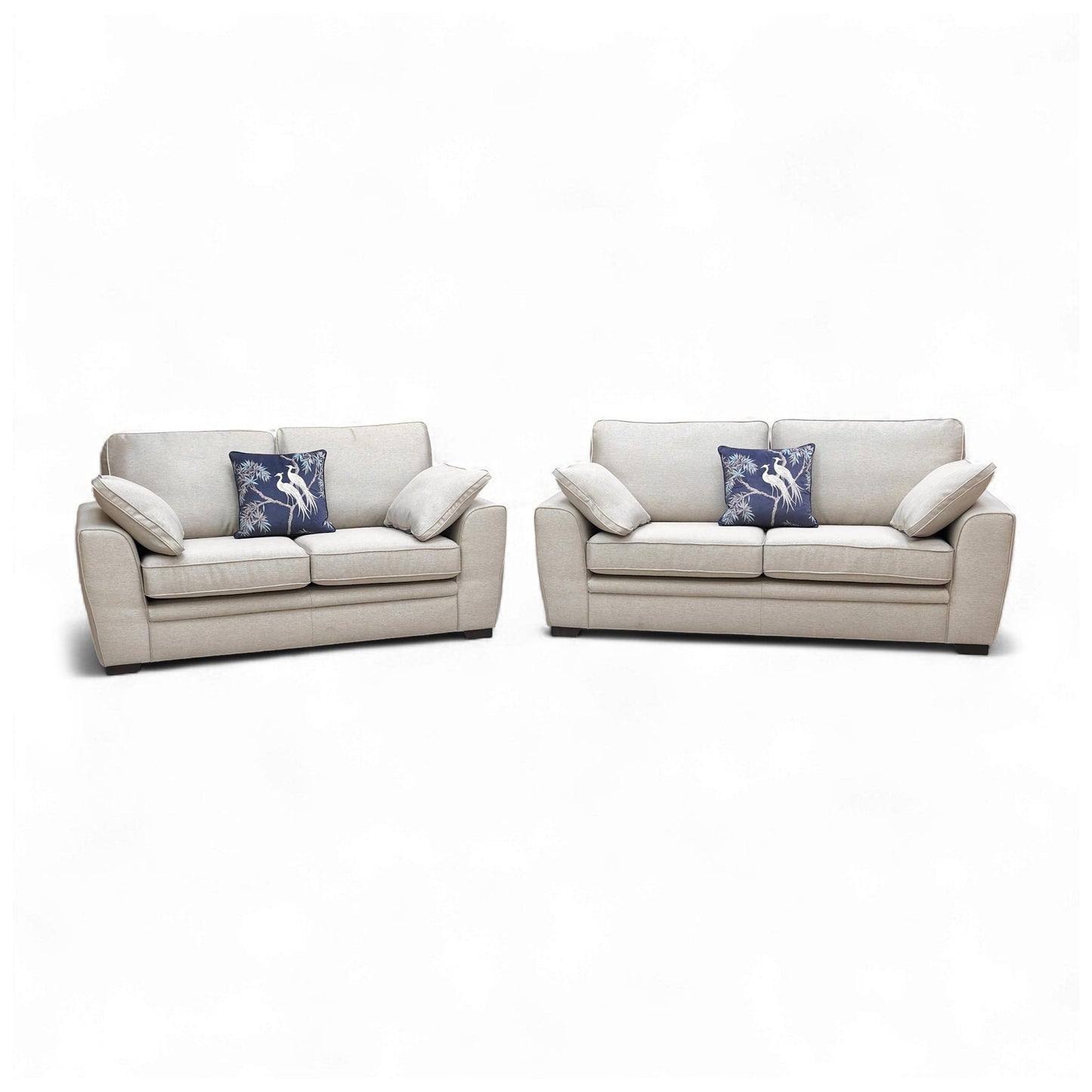 Full set view of the Sofology Chalfont Novak Biscuit 3 + 2 Seater Sofa Set in a neutral room setting.