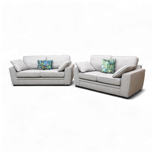 Front view of the 3 Seater Chalfont Sofa in Orm Silver tight weave fabric, showing the three seat cushions and back cushions.