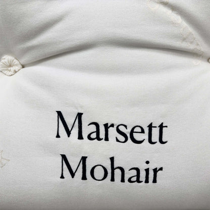 Angled view of the Harrison Spinks Marsett Mohair King Mattress, showcasing its height (35 cm) and luxurious profile on a bed base.