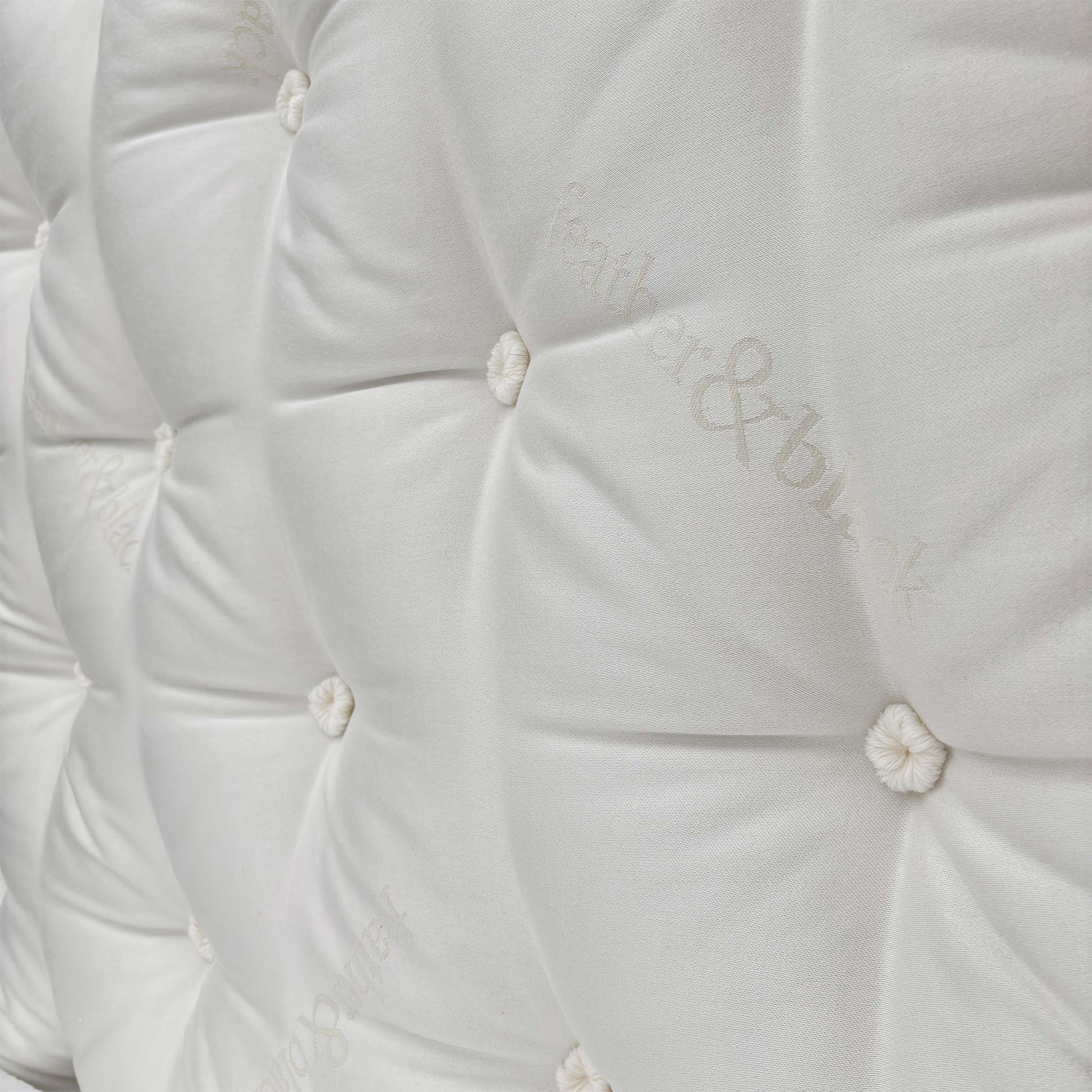 Close-up of the mattress corner showing the stitching/label.
