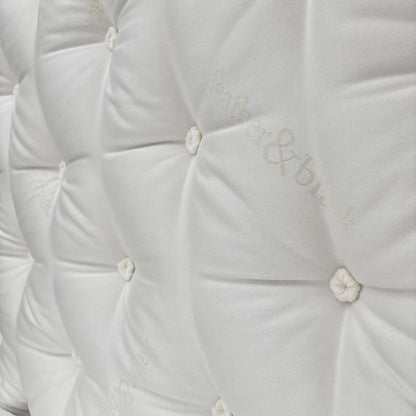 Close-up of the mattress corner showing the stitching/label.