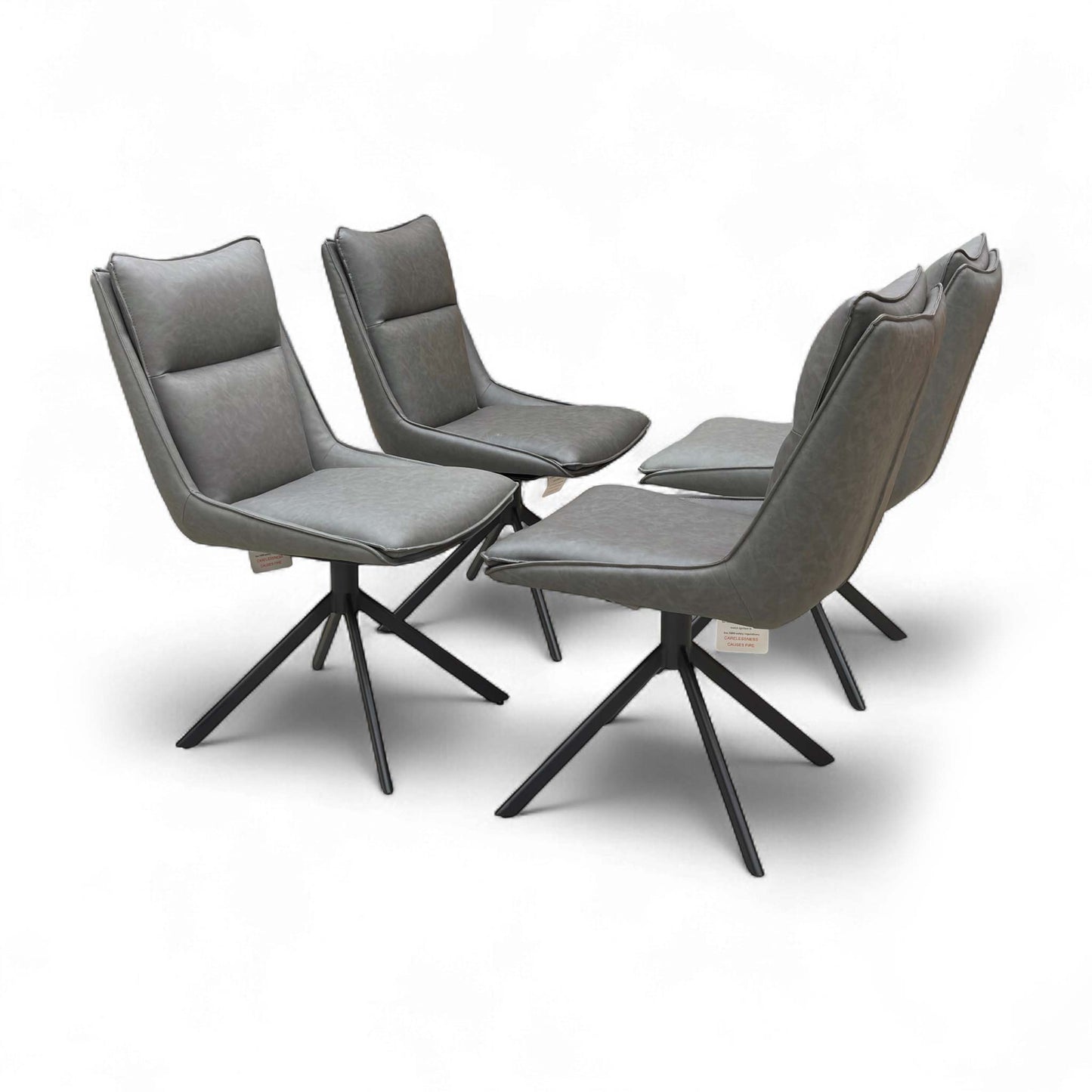 Full front view of one ‘Catalina’ Swivel Dining Chair in dark grey faux leather, showcasing the curved backrest and cushion.