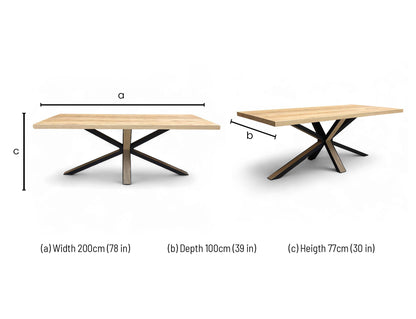 Habufa ‘Detroit’ Solid Natural Oak Starburst Leg Rectangular 200cm Dining Table