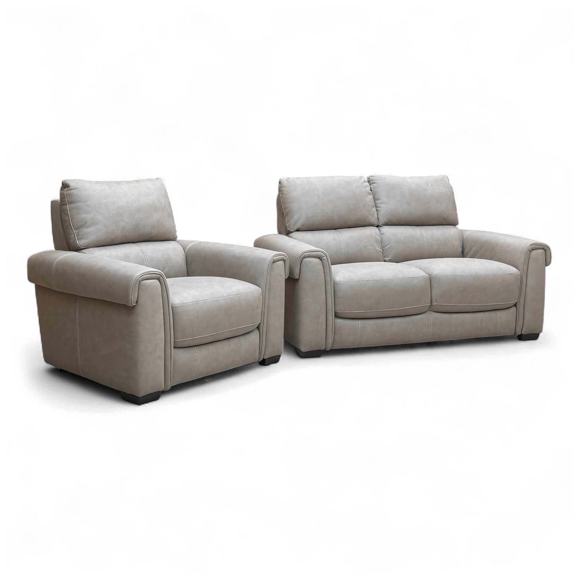 Angled view of the 2-seater sofa and chair set from the front.