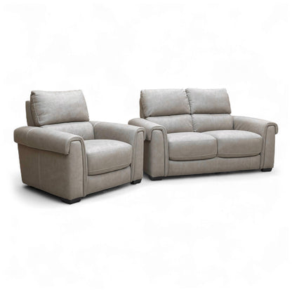 Angled view of the 2-seater sofa and chair set from the front.