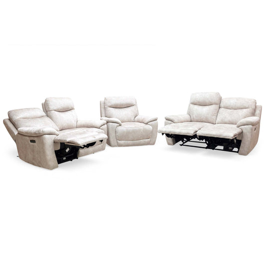 ‘Sloane’ 18177 Marble Cream Velvet 2 + 2 Seater Power Recliner Sofa + Power Armchair Set