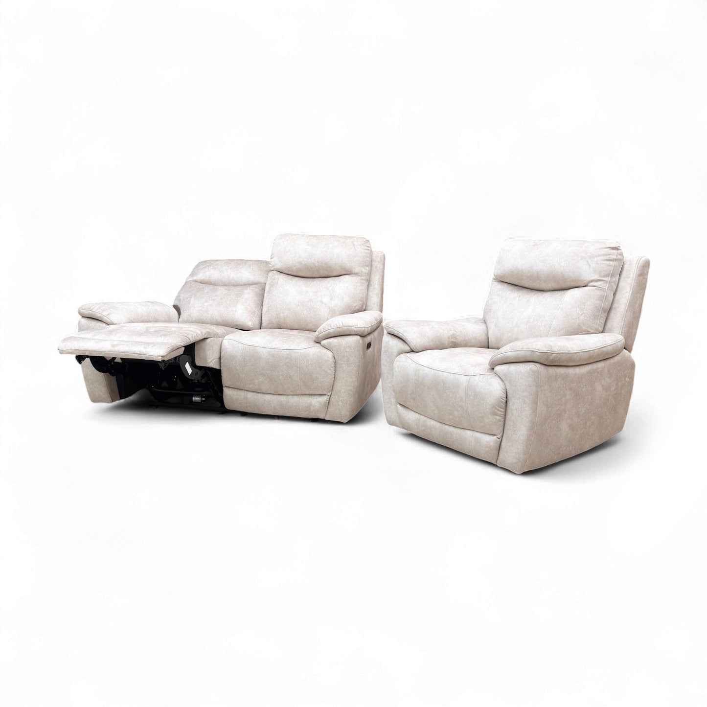 The 'Sloane' 2 Seater Power Recliner Sofa with one side fully reclined, demonstrating the individually adjustable recline mechanism.