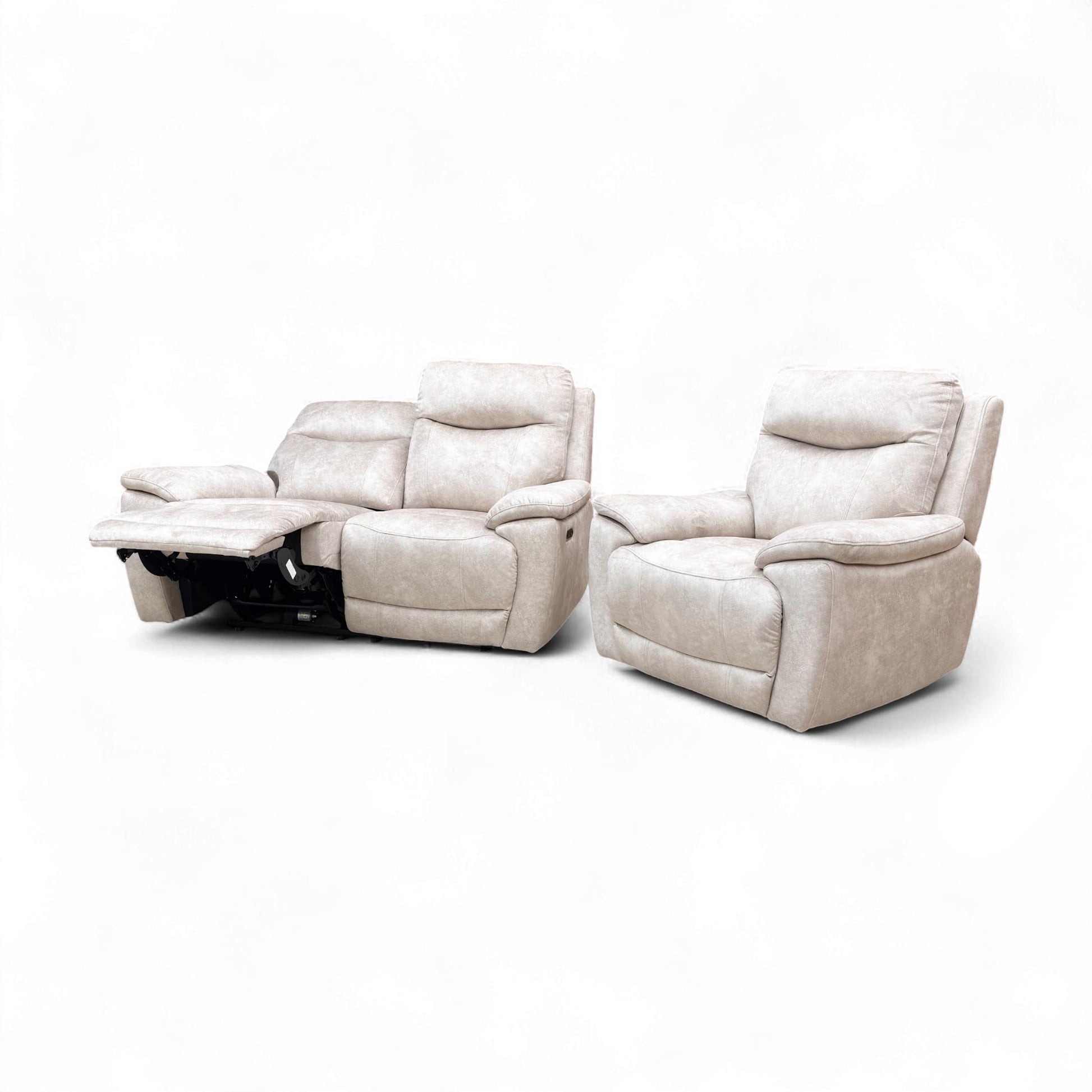 The 'Sloane' 2 Seater Power Recliner Sofa with one side fully reclined, demonstrating the individually adjustable recline mechanism.