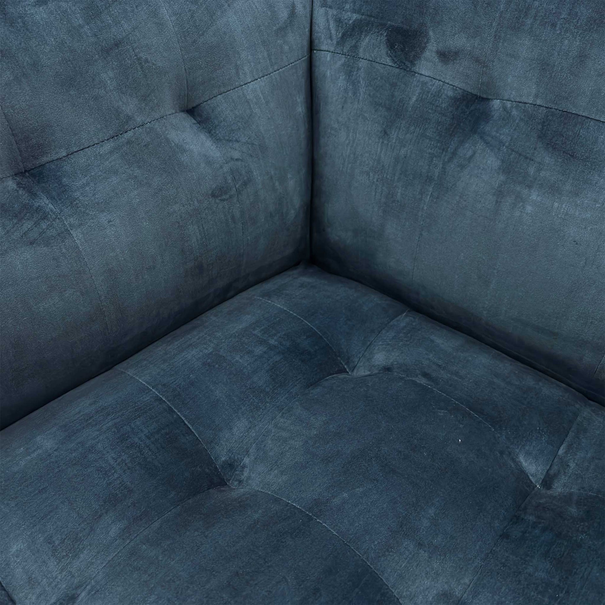 Detailed close-up of the luxurious Heritage 52000 Airforce Blue Velvet upholstery texture and solid pattern.