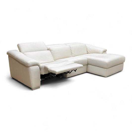 Angled view of the sofa, highlighting the power recliner section.