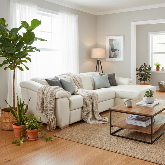 Lifestyle Image of The Nicoletti Galileo power recliner fully extended, showing the comfortable footrest and adjustable power headrest.