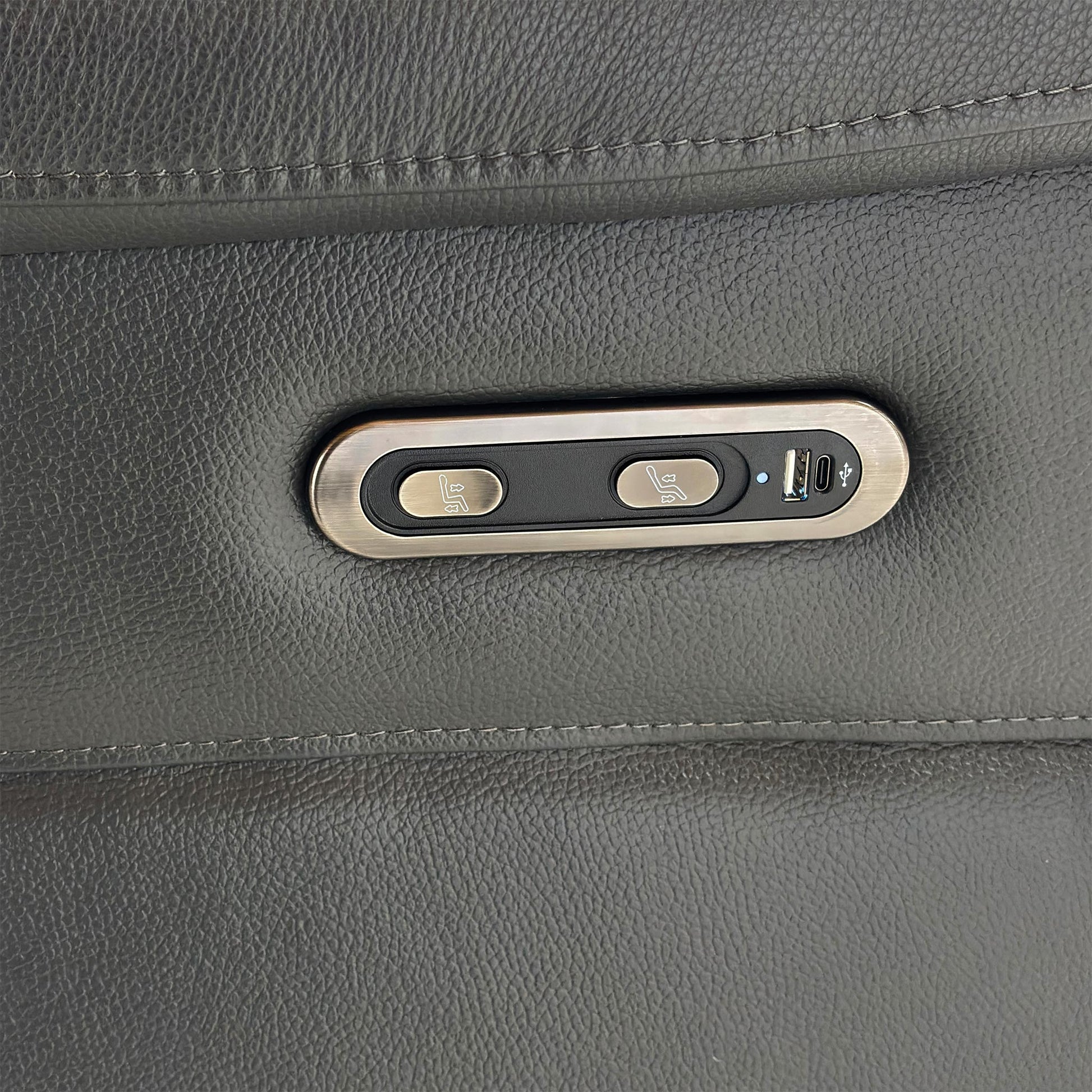 Detailed view of the power recliner controls located on the side of the ‘Daytona’ sofa.