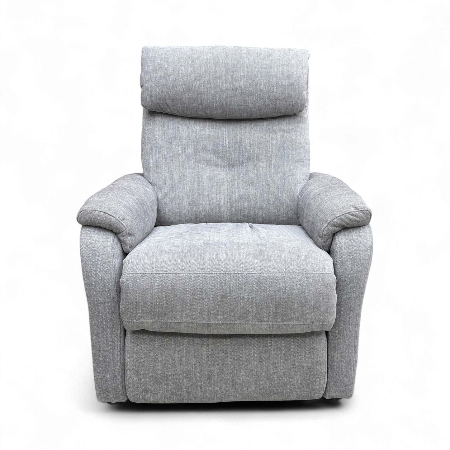 Full front view of the 'Rowan' Power Recliner Armchair in Mid Grey Fabric, featuring a high back design.