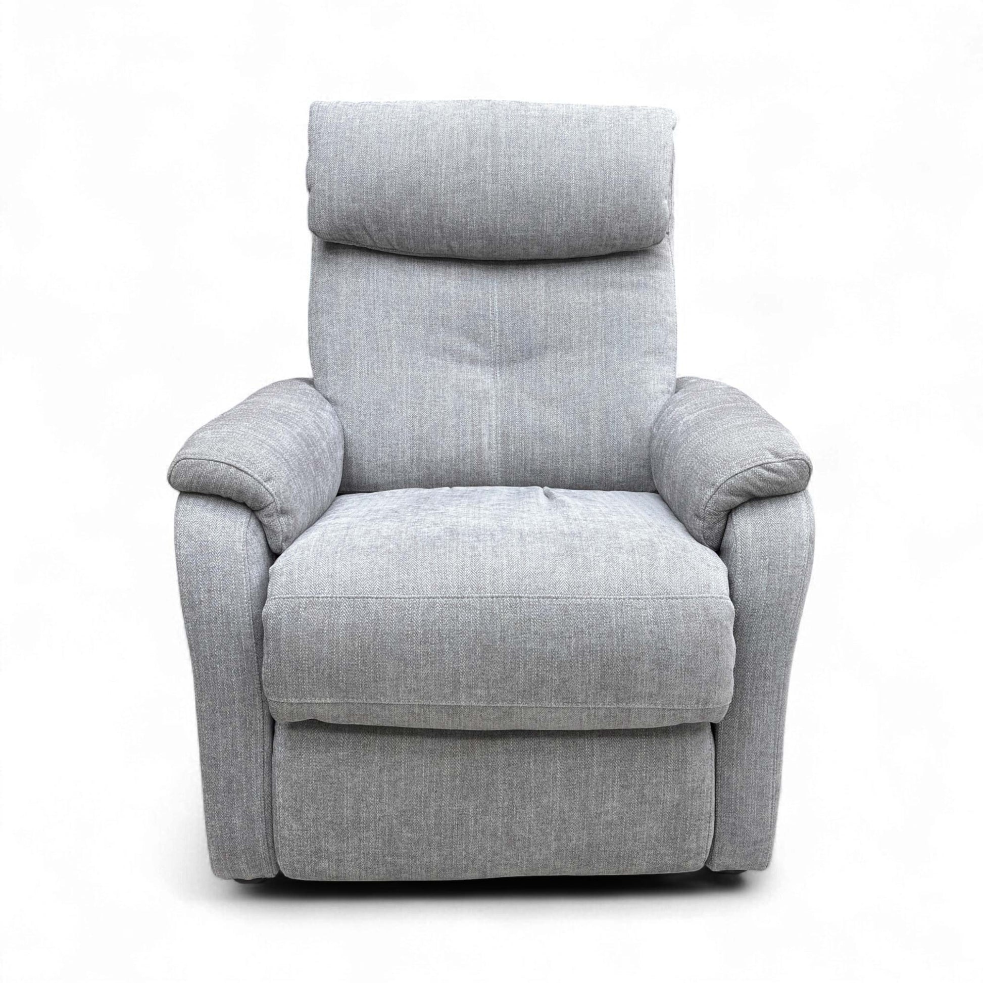 Full front view of the 'Rowan' Power Recliner Armchair in Mid Grey Fabric, featuring a high back design.
