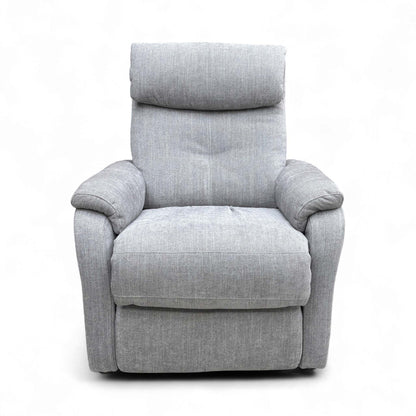 Full front view of the 'Rowan' Power Recliner Armchair in Mid Grey Fabric, featuring a high back design.