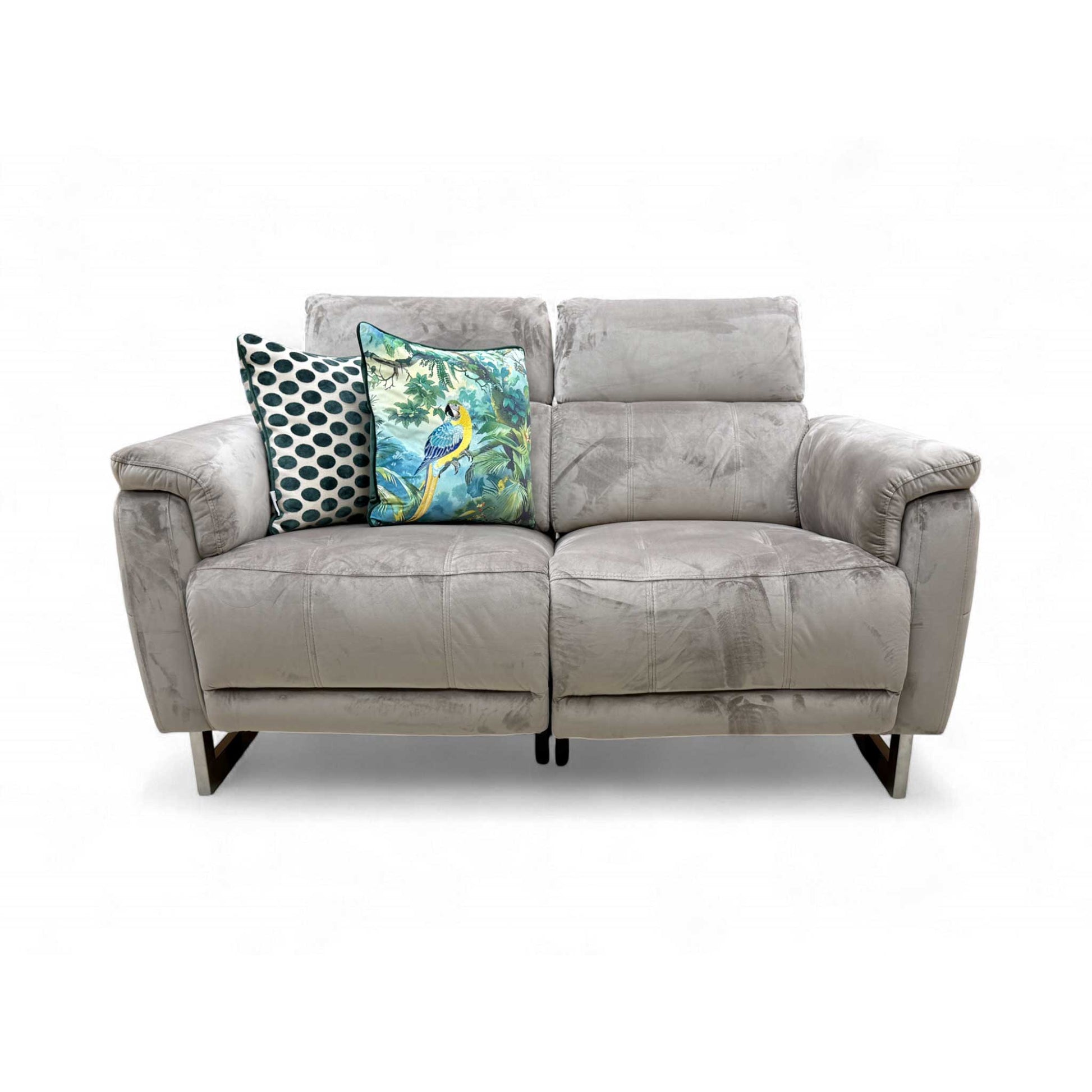 Full front view of the 'Moet' 2 Seater Power Recliner Sofa in luxurious Cedar Velvet with telescopic headrests.