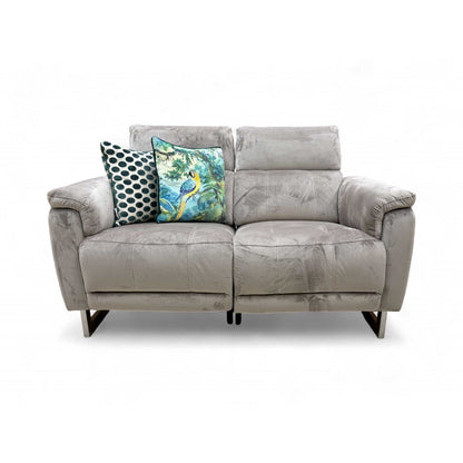 Full front view of the 'Moet' 2 Seater Power Recliner Sofa in luxurious Cedar Velvet with telescopic headrests.