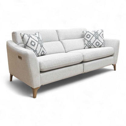 Angled view showing the sofa's Power Telescopic Headrests in the raised position.