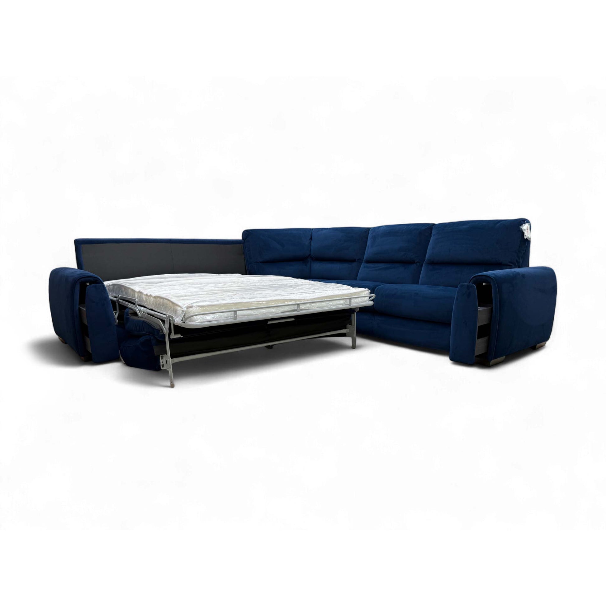 The sofa with the power recliner extended.