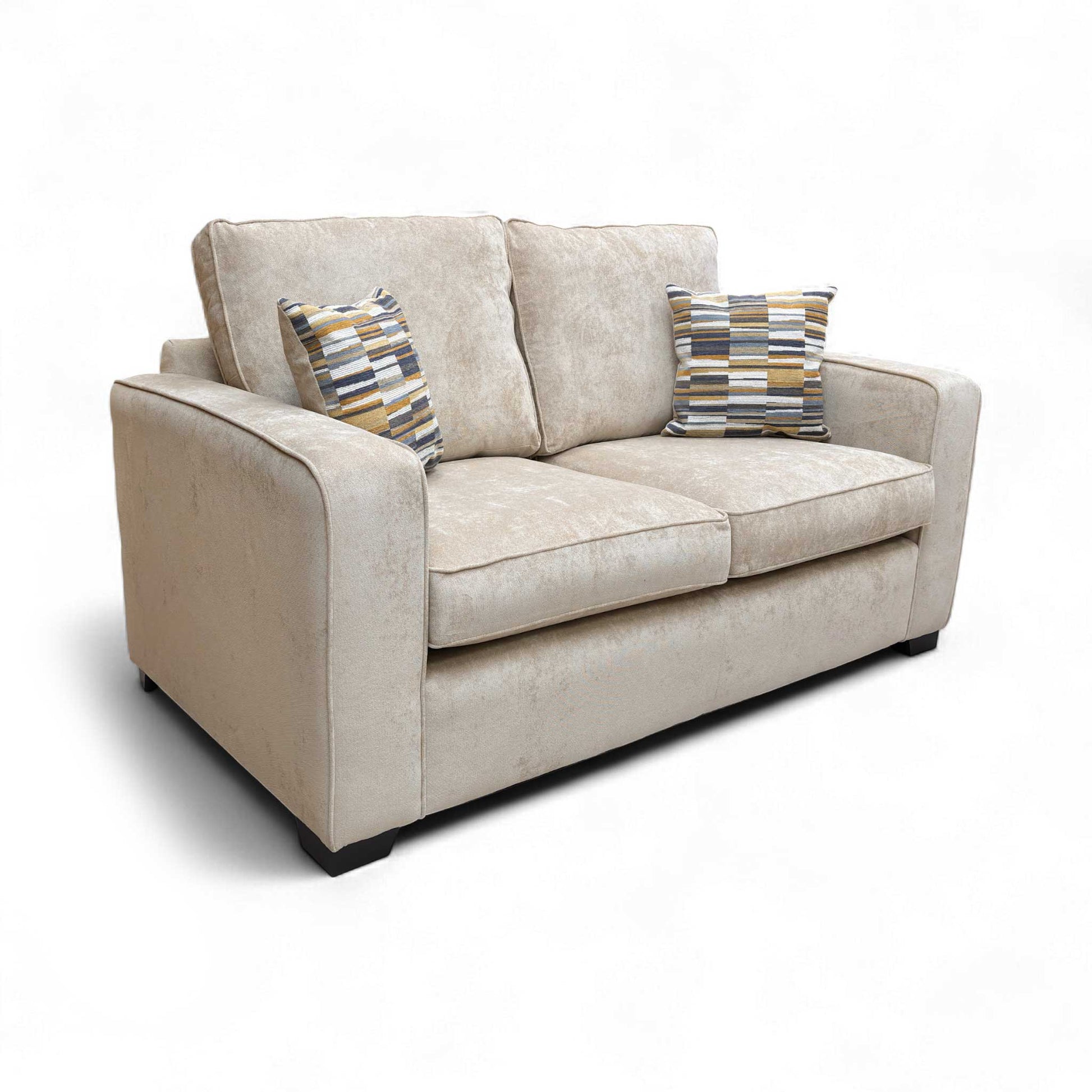 Angled view of the Cream Fabric Sofa, highlighting the deep seating and comfortable foam cushions.