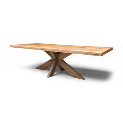 Close-up of the table top's edge and the wooden material.