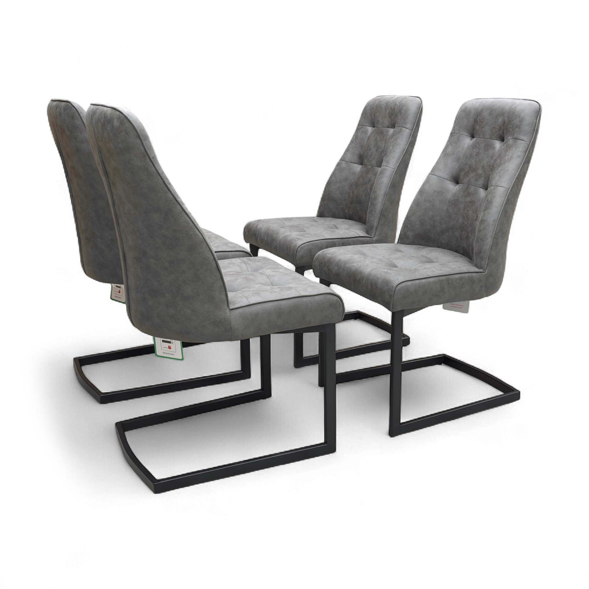 Detail shot of the chair's base, showcasing the continuous loop of the cantilever metal leg.