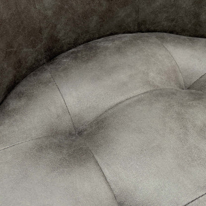 Close-up showing the suede fabric texture and the subtle back buttoning.
