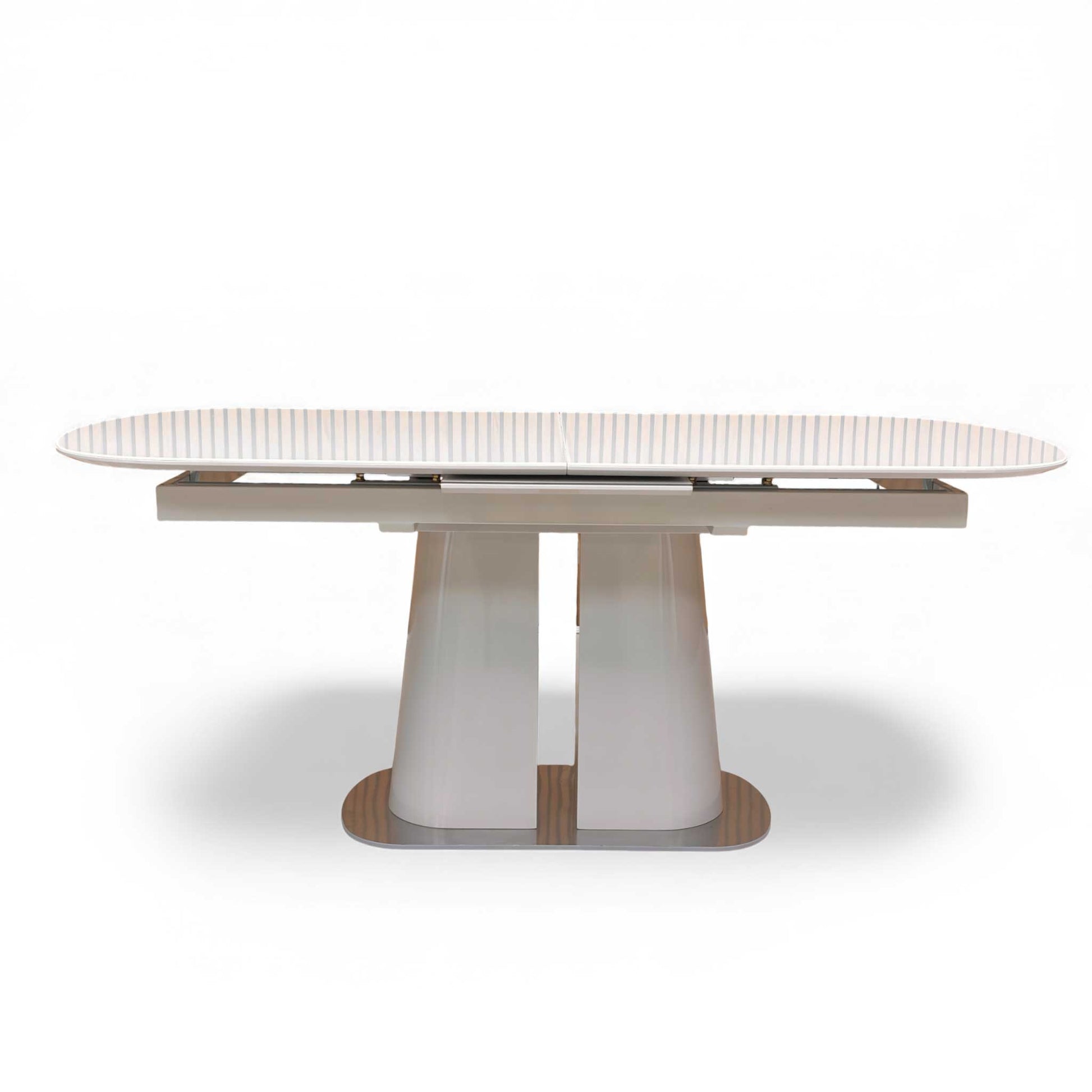 Full front view of the Cashmere High Gloss Dining Table in the closed position.