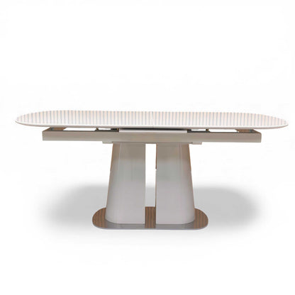 Full front view of the Cashmere High Gloss Dining Table in the closed position.