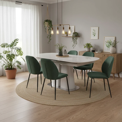 Living room of Digital rendering of the Cashmere High Gloss Extending Table, showcasing its clean, contemporary design.