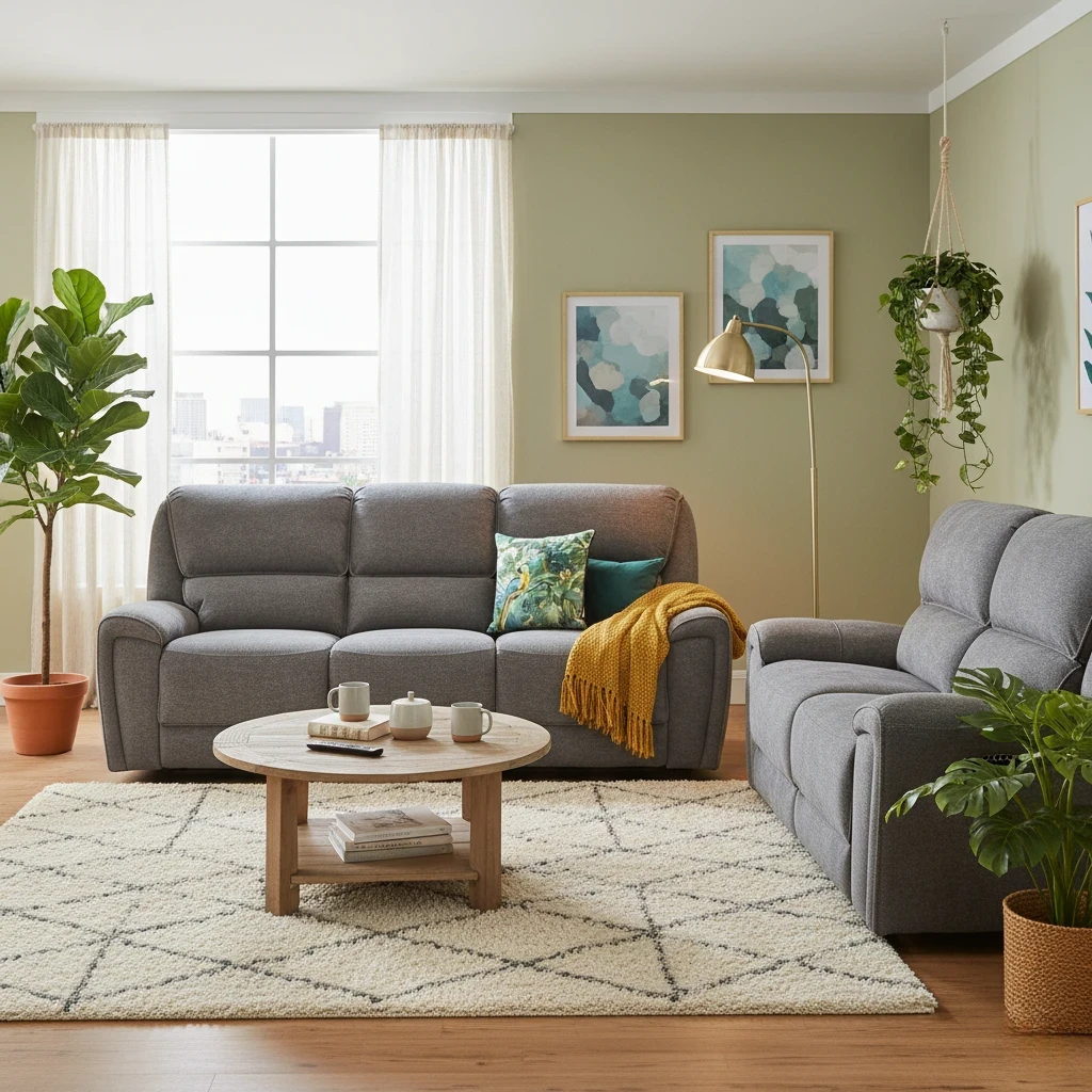 View showing the reclining function on one of the sofas.