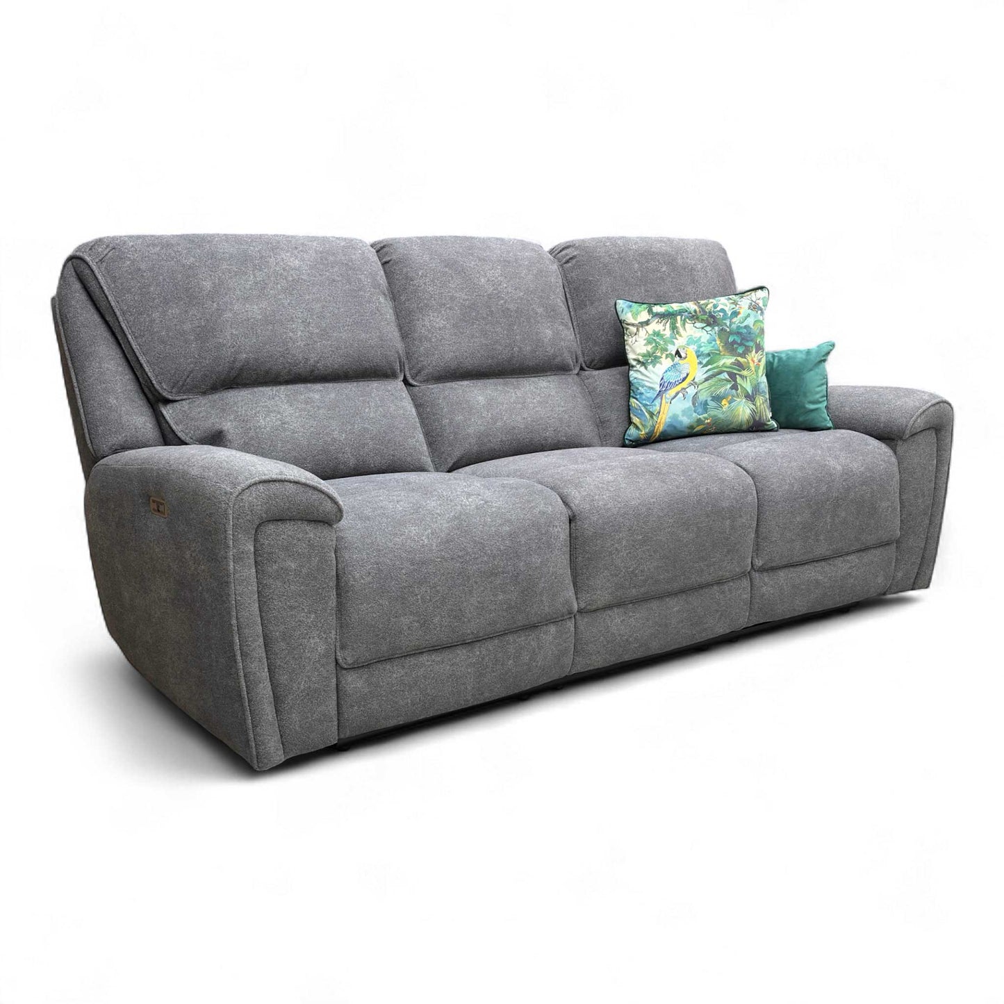 Rear view of the Charcoal Grey Power Recliner Sofa.