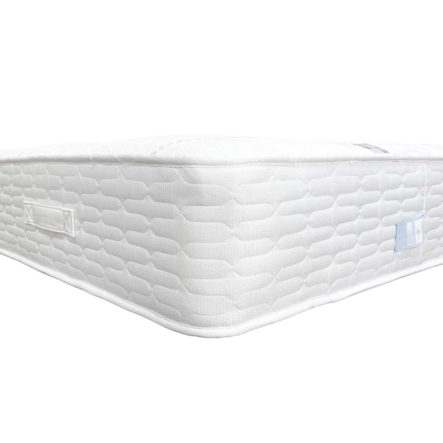 Close-up showing the mattress thickness and side panel, highlighting double-sided feature.