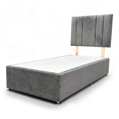 Detail of the panel stitching design on the Milan Thunder Velvet Headboard.