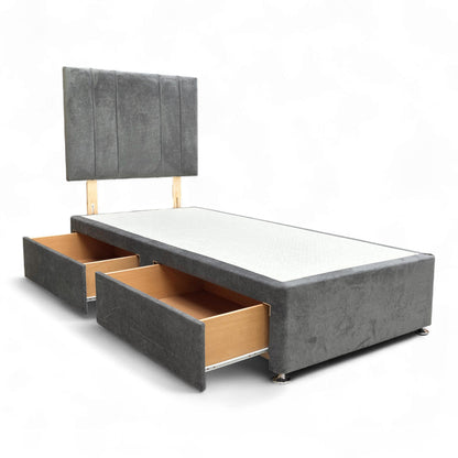 Angled close-up of the Thunder Velvet upholstery, emphasizing the luxurious texture and contemporary look.