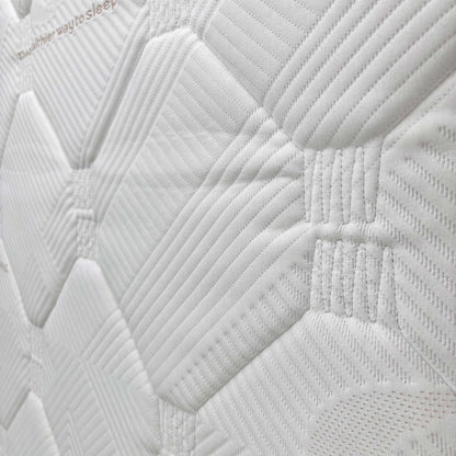 Close-up of the mattress corner, showing the material and stitching.