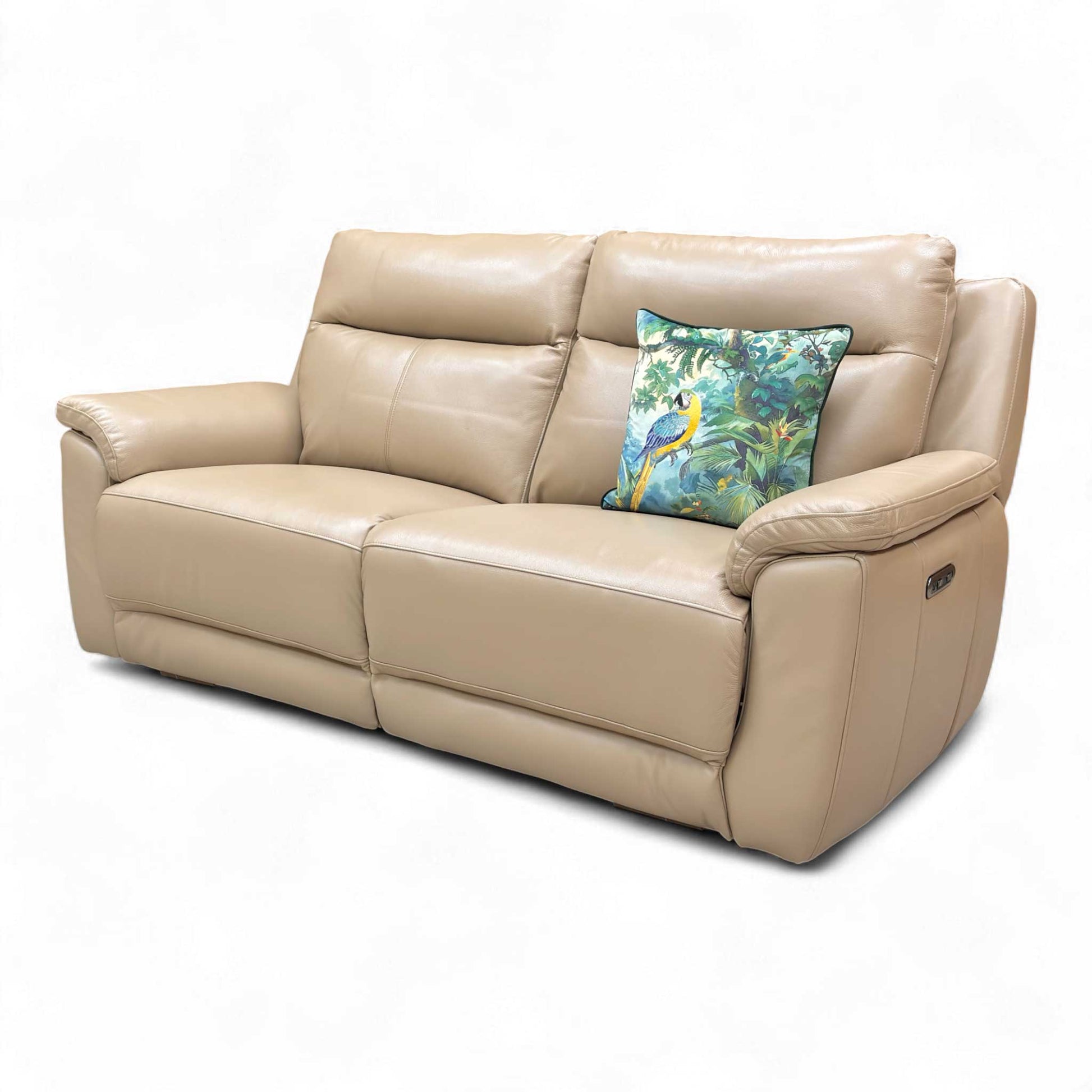 Another angle of the 'Bobby' Cream Leather Sofa, featuring its plush pad arm style.