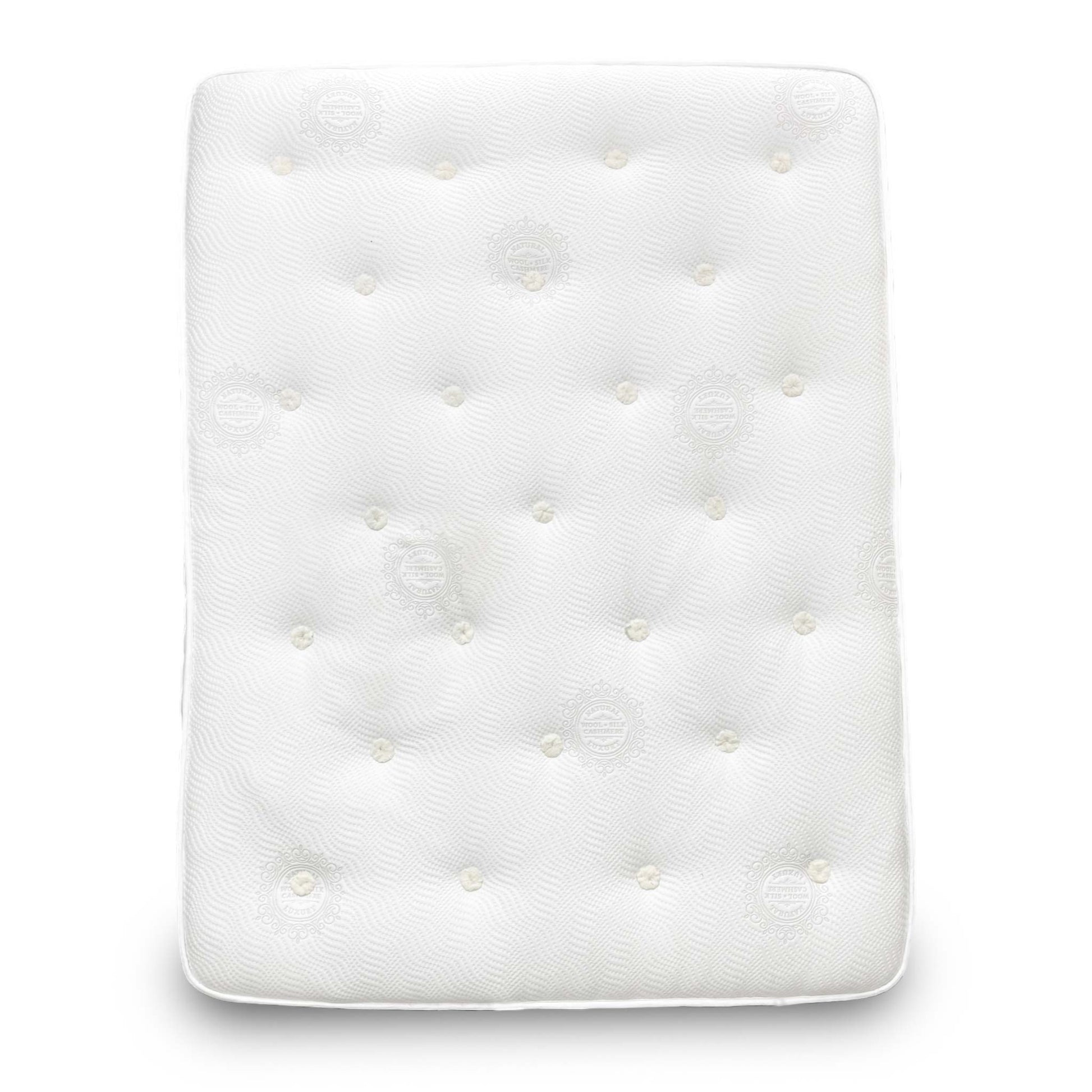 Full view of the Sleep Story 'Pocket Luxury' Super King Mattress on a base, showing the breathable stretch fabric cover.