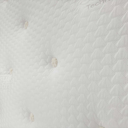 Close-up of the hand-tufted surface of the Hypoallergenic Mattress, emphasizing the texture of the breathable stretch fabric.